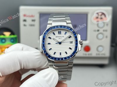 GR Factory Patek Philippe Nautilus 9015 Movement 35.2mm Women Blue Diamond Bezel Watch